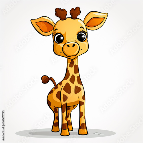 2d cute cartoon giraffe animal, 2d cartoon with sharp outlines on White Background