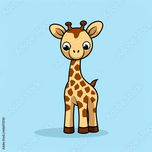 2d cute cartoon giraffe animal  2d cartoon with sharp outlines on White Background