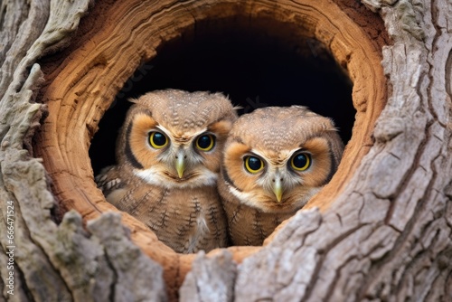 owls peeking out of a hollow tree © Alfazet Chronicles