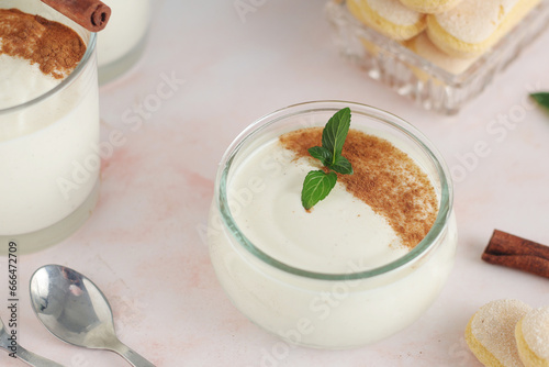 Glasses with traditional Italian dessert Zabaione made of eggs, sugar and wine