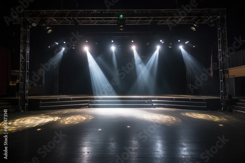 light beams on empty stage focusing on class divide