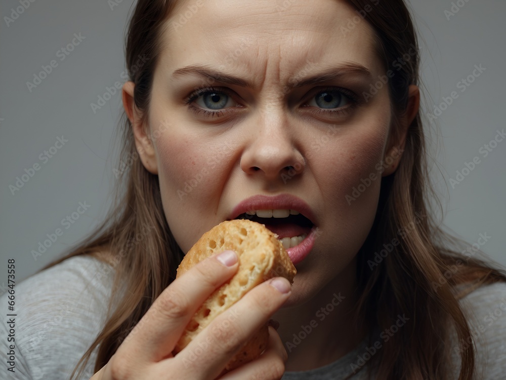 Wütende Frau beim Essen