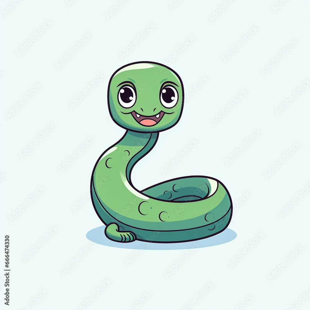 2d cute cartoon snake animal, 2d cartoon with sharp outlines on White Background 2d cute cartoon snake animal, 2d cartoon with sharp outlines on White Background