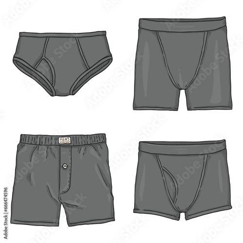 Vector Set of Cartoon Gray Mens Pants. Male Underwear.