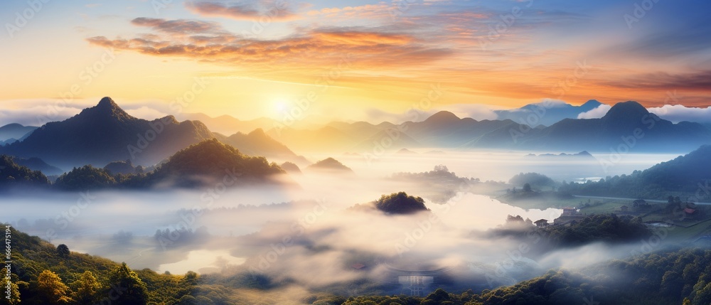 Majestic Morning: Sunrise Sky and Sea of Mist Majestic Morning: Sunrise Sky and Sea of Mist
