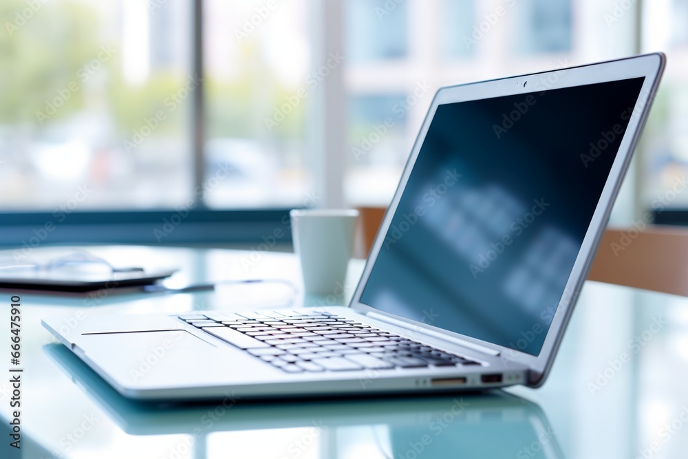 Productive Office Work: Businesswoman Typing on Laptop Productive Office Work: Businesswoman Typing on Laptop