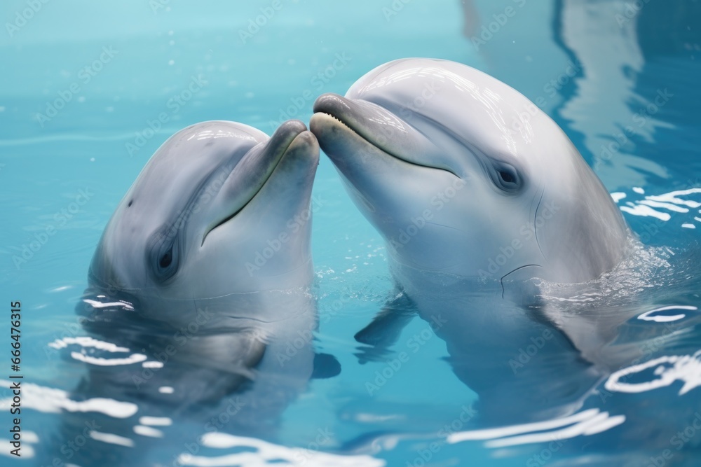 Fototapeta premium dolphins touching noses in a gesture of intimacy