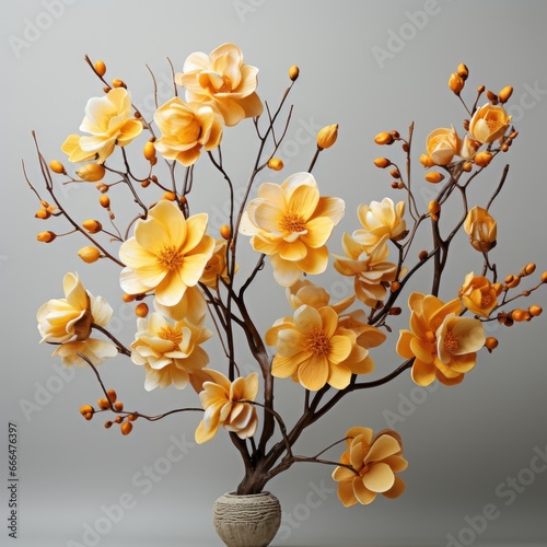 Yellow Flowers Near Twigs , Hd , On White Background  © Moon Art Pic