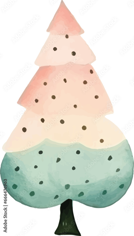 Childishly drawn cute watercolor Christmas tree on white background