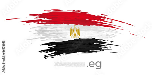 Egypt flag. Brush strokes, grunge. Brush painted egyptian flag on white background. Vector design, template national poster with place for text. State patriotic banner of egypt, cover. Copy space