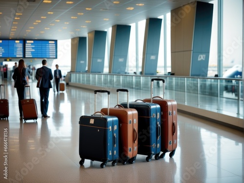 suitcases in airport terminal waiting area