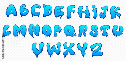 Showcases unique melting alphabet design in a vibrant blue hue. Perfect for trendy advertisements, brand logos, graphic design projects, or any creative endeavors requiring a liquid or dripping effect