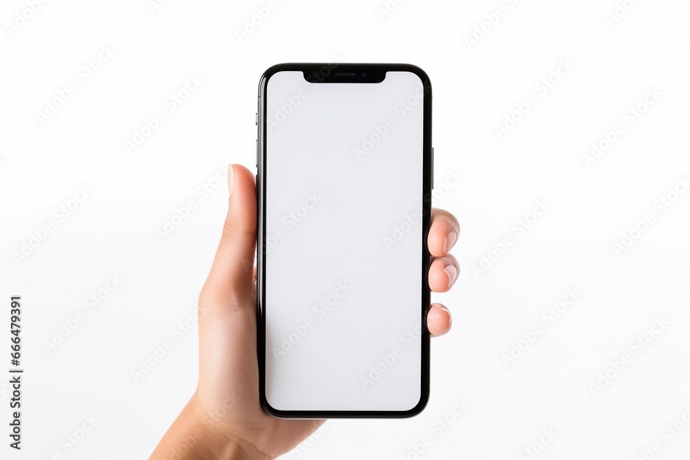 Young Woman Holding Blank Phone Screen at Home Young Woman Holding Blank Phone Screen at Home