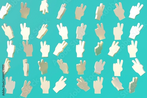 V peace hand gesture symbols on the blue background, 3d renderer, 3D, 