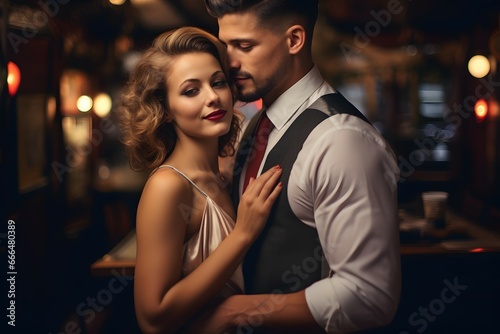 couple spending a romantic date night at a jazz club, dressed up for the occasion © Rax Qiu