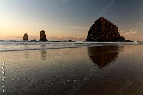 Scenic view of sunset at Haystack  Cannon Beach  Oregon  USA