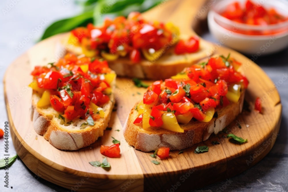vegan bruschetta with hearts of palm and fresh pepper topping