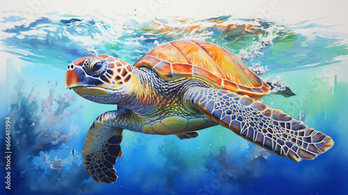 Watercolor painting of a sea turtle photo