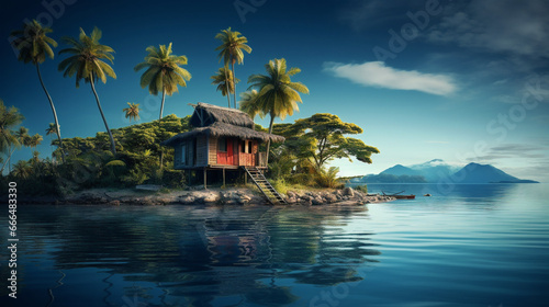 small isolated house on an island Generative AI