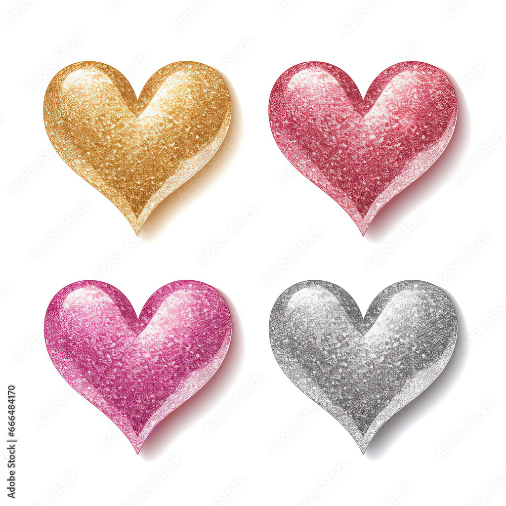 Set of color heart shape sticker isolated