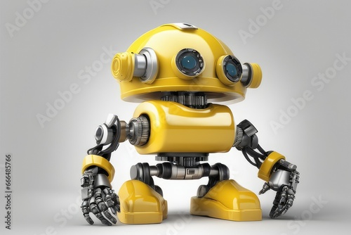 engineer robot wearing yellow safety helmet isolated on a white background