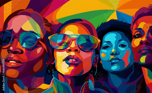 United in Diversity Inspiring Image of a Multicultural Group of People at Pop Art Style