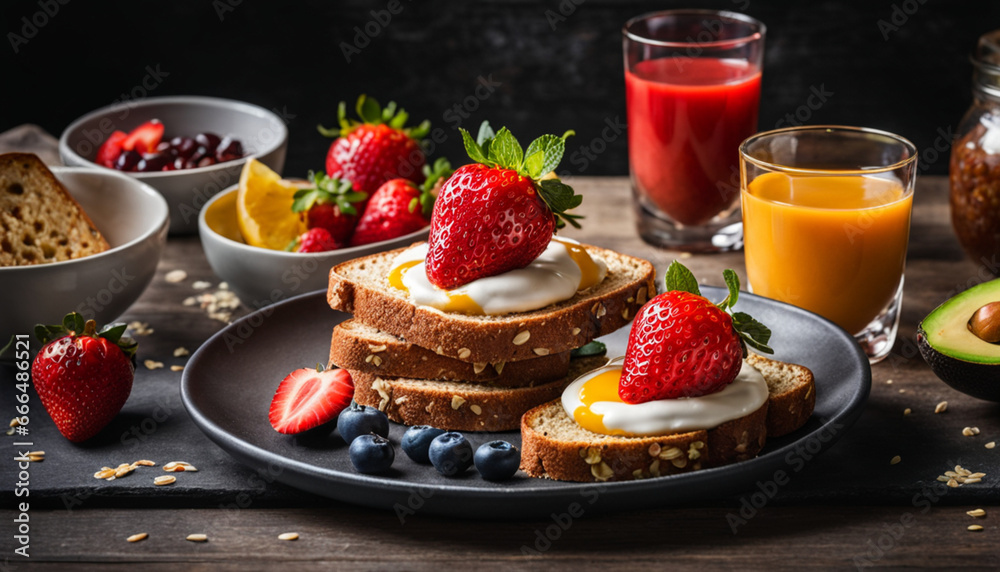 food breakfast meal bread fruit, snack, fresh Delicious breakfast food breakfast meal bread fruit, snack, fresh Delicious breakfast