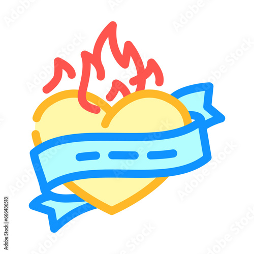 heart art tattoo vintage color icon vector. heart art tattoo vintage sign. isolated symbol illustration