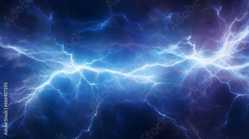 Blue lightning bolt, abstract plasma and energy background photo