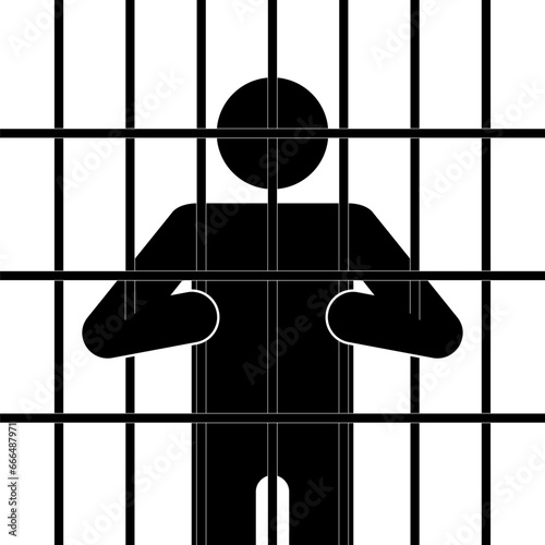 Stick figure imprisonment, flat vector illustration.