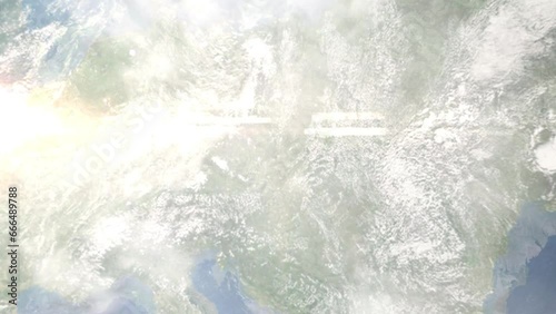 Zoom in from space and focus on Vyskov, Czech Republic. 3D Animation. Background for travel intro. Elements of this image furnished by NASA	 photo