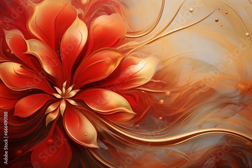 Stunning abstract red and gold floral background. Generative AI