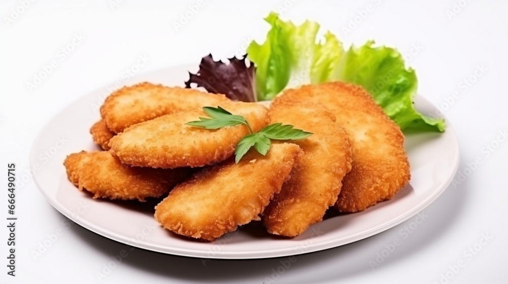 Breaded chicken fillet isolated on white. Breaded chicken fillet isolated on white.