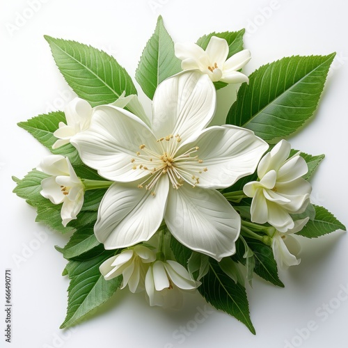 Green Leaf White Flower, Hd , On White Background 