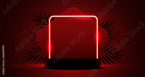 Abstract scene background. Product presentation, mock up, show with tropical leaf. Podium, stage pedestal or platform.