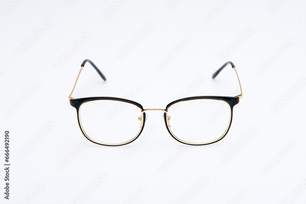 Fashion sunglasses black and gold frames on white background. Fashion sunglasses black and gold frames on white background.