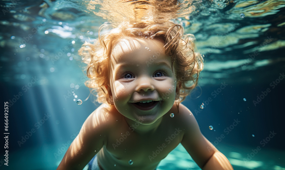 Diving Adventure: Adorable Baby Swimming Underwater