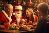 Family celebrating Christmas enjoying dinner