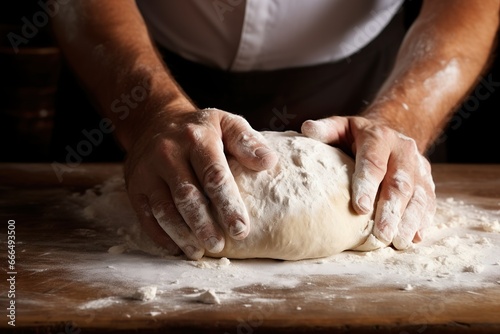 Bakers hands kneading dough for artisan bread