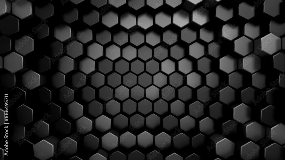 Background of Hexagons. Abstract motion, loop, two color, 3d rendering, 4k resolution
