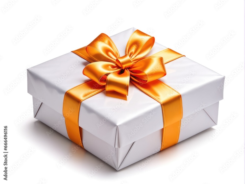 Fototapeta premium white gift with red ribbon on white