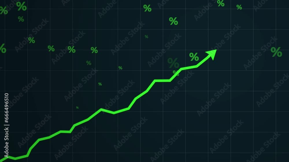 Green Arrow Rising On Graph With Percent Sale Symbols. animation