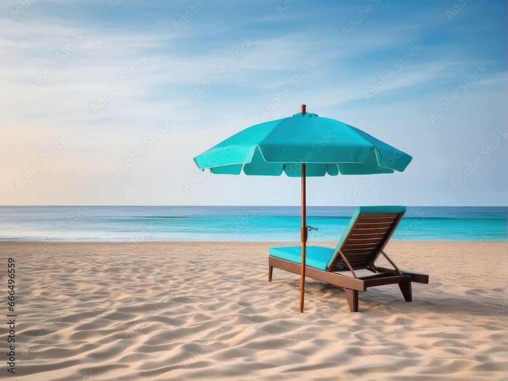 chaise lounge and umbrella on sand beach