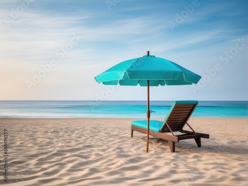 chaise lounge and umbrella on sand beach © magr80