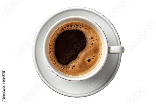 Cup of hot coffee isolated on transparent background PNG  top view