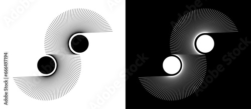 Lines in circle abstract background. Dynamic transition illusion. Black shape on a white background and the same white shape on the black side.