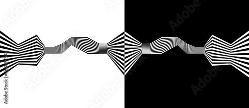 Abstract background with zigzag lines. Stripes optical art illusion. Black shape on a white background and the same white shape on the black side.