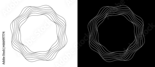 Wave lines in circle. Template stamp or logo or icon. A black figure on a white background and an equally white figure on the black side.