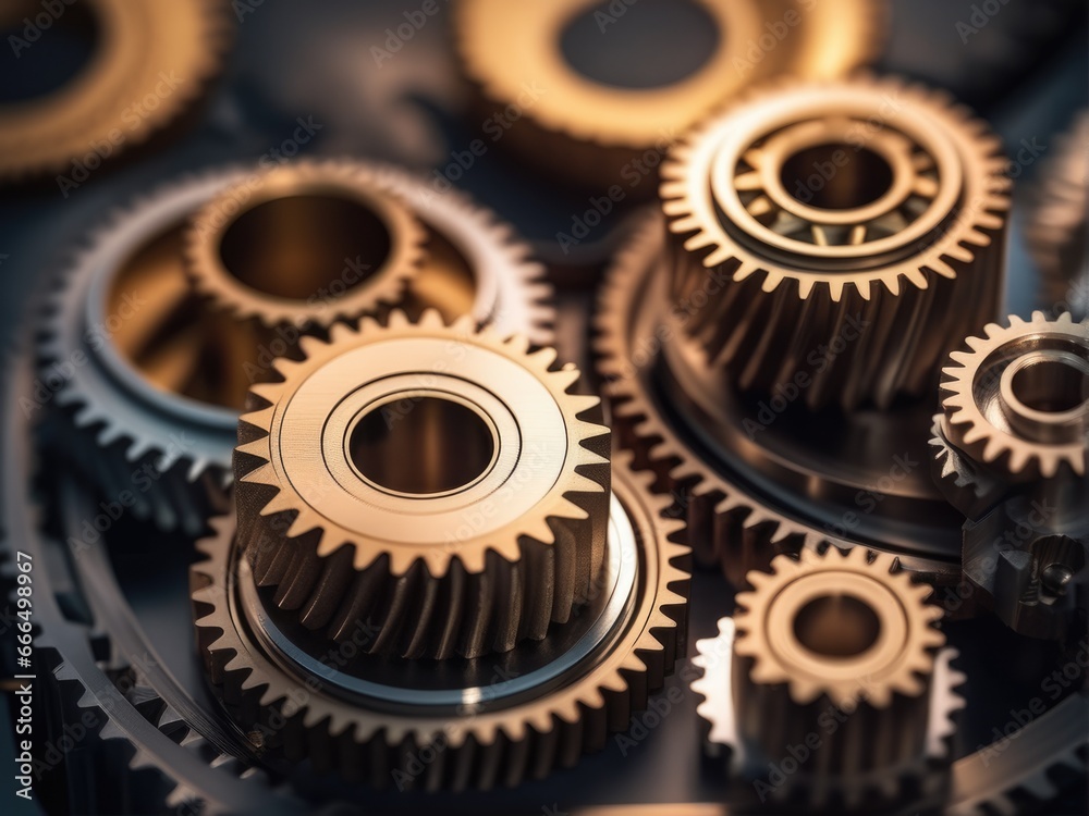 photograph showcasing intricate interlocking gears in a realistic,