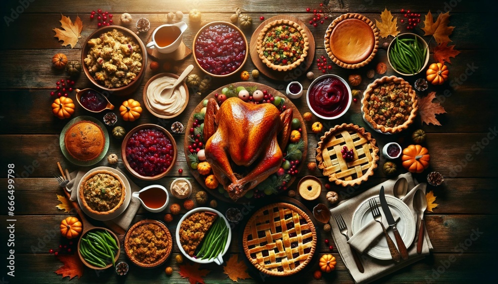 roast turkey, pumpkin pie, soup, etc. for thanksgiving celebrations